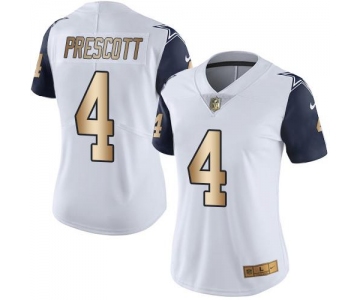 Nike Cowboys #4 Dak Prescott White Women's Stitched NFL Limited Gold Rush Jersey