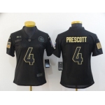 Women's Dallas Cowboys #4 Dak Prescott Black 2020 Salute To Service Stitched NFL Nike Limited Jersey