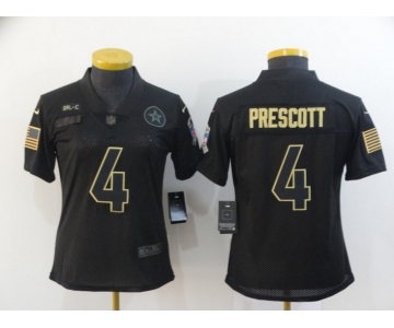 Women's Dallas Cowboys #4 Dak Prescott Black 2020 Salute To Service Stitched NFL Nike Limited Jersey