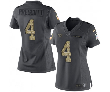 Women's Dallas Cowboys #4 Dak Prescott Black Anthracite 2016 Salute To Service Stitched NFL Nike Limited Jersey