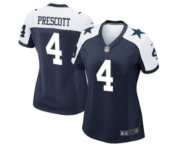 Women's Dallas Cowboys #4 Dak Prescott Navy Blue Thanksgiving Alternate Stitched NFL Nike Game Jersey