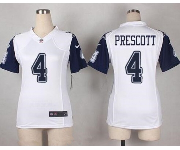 Women's Dallas Cowboys #4 Dak Prescott White 2015 Color Rush Stitched NFL Nike Game Jersey