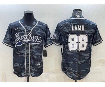 Men's Dallas Cowboys #88 CeeDee Lamb Gray Camo With Patch Cool Base Stitched Baseball Jersey