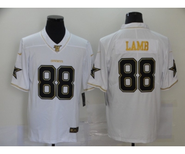 Men's Dallas Cowboys #88 CeeDee Lamb White 100th Season Golden Edition Jersey
