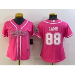 Women's Dallas Cowboys #88 CeeDee Lamb Pink With Patch Cool Base Stitched Baseball Jersey