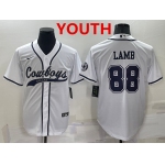 Youth Dallas Cowboys #88 CeeDee Lamb White Stitched Cool Base Nike Baseball Jersey