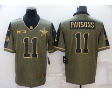 Men's Dallas Cowboys #11 Micah Parsons Olive 2021 Salute To Service Golden Limited Stitched Jersey
