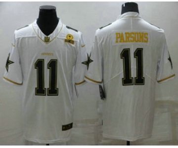 Men's Dallas Cowboys #11 Micah Parsons White 60th Patch Golden Edition Stitched NFL Nike Limited Jersey