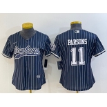 Women's Dallas Cowboys #11 Micah Parsons Navy Blue Pinstripe With Patch Cool Base Stitched Baseball Jersey