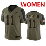 Women's Dallas Cowboys #11 Micah Parsons Olive 2021 Salute To Service Limited Stitched Jersey