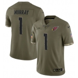 Men's Arizona Cardinals #1 Kyler Murray 2022 Olive Salute To Service Limited Stitched Jersey