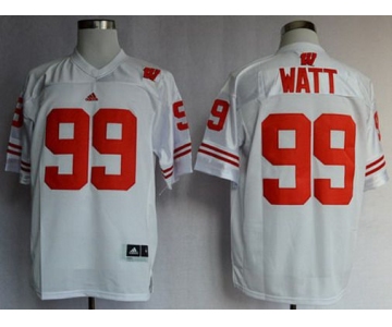 Men's Wisconsin Badgers #99 J.J. Watt White College Football Adidas Jersey