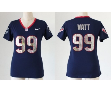 Nike Houston Texans #99 J.J. Watt Handwork Sequin Lettering Fashion Blue Womens Jersey