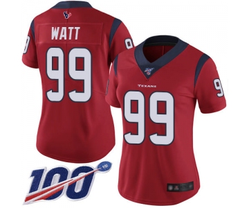 Nike Texans #99 J.J. Watt Red Alternate Women's Stitched NFL 100th Season Vapor Limited Jersey