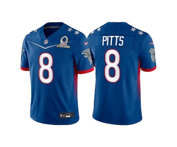 Men's Atlanta Falcons #8 Kyle Pitts 2022 Royal NFC Pro Bowl Stitched Jersey