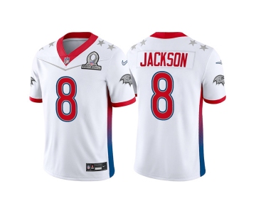 Men's Baltimore Ravens #8 Lamar Jackson 2022 White AFC Pro Bowl Stitched Jersey