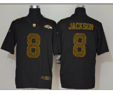 Men's Baltimore Ravens #8 Lamar Jackson Black 2020 Nike Flocked Leopard Print Vapor Limited NFL Jersey