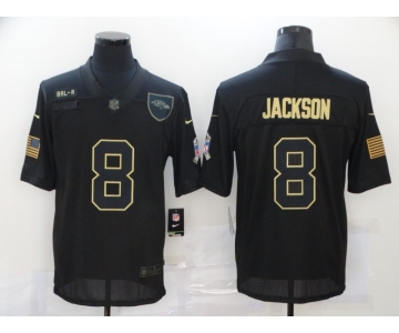 Men's Baltimore Ravens #8 Lamar Jackson Black 2020 Salute To Service Stitched NFL Nike Limited Jersey