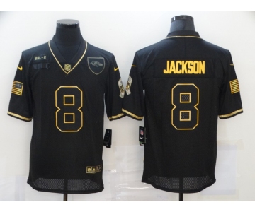 Men's Baltimore Ravens #8 Lamar Jackson Black Gold 2020 Salute To Service Stitched NFL Nike Limited Jersey