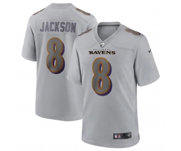 Men's Womens Youth Kids Baltimore Ravens #8 Lamar Jackson Nike Gray Atmosphere Fashion Game Jersey