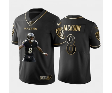 Nike Baltimore Ravens #8 Lamar Jackson Black Gold Player Name Logo 100th Season Vapor Untouchable Limited Jersey