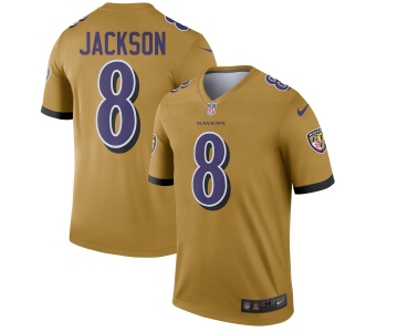 Nike Baltimore Ravens 8 Lamar Jackson Gold Inverted Legend Jersey