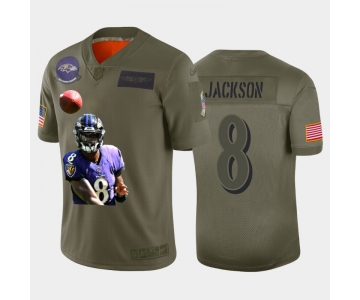 Nike Baltimore Ravens #8 Lamar Jackson Olive Player Name Logo Vapor Untouchable Limited Jersey