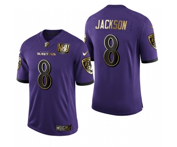 Nike Baltimore Ravens #8 Lamar Jackson Purple Gold Vapor Untouchable Limited Jersey