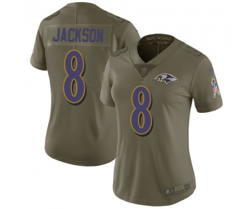 Nike Ravens #8 Lamar Jackson Olive Women's Stitched NFL Limited 2017 Salute to Service Jersey
