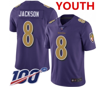 Nike Ravens #8 Lamar Jackson Purple Youth Stitched NFL Limited Rush 100th Season Jersey