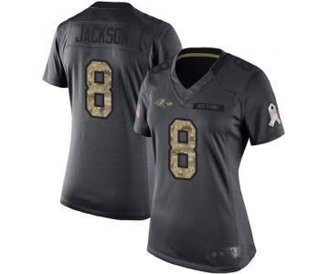 Ravens #8 Lamar Jackson Black Women's Stitched Football Limited 2016 Salute to Service Jersey
