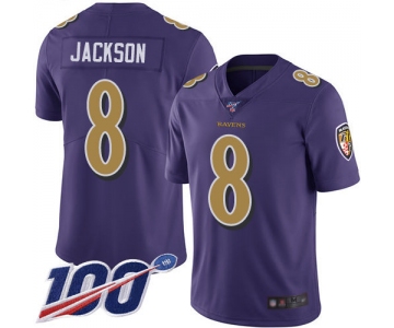 Ravens #8 Lamar Jackson Purple Men's Stitched Football Limited Rush 100th Season Jersey