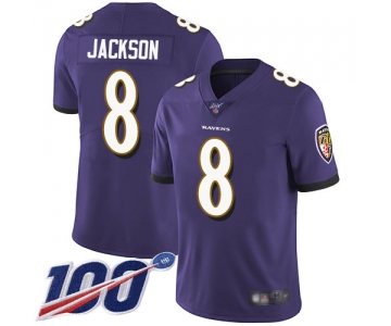 Ravens #8 Lamar Jackson Purple Team Color Men's Stitched Football 100th Season Vapor Limited Jersey