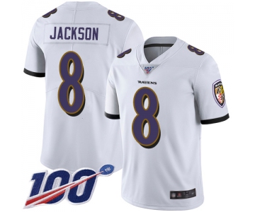 Ravens #8 Lamar Jackson White Men's Stitched Football 100th Season Vapor Limited Jersey