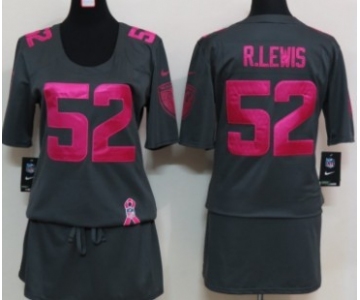 Nike Baltimore Ravens #52 Ray Lewis Breast Cancer Awareness Gray Womens Jersey