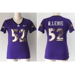 Nike Baltimore Ravens #52 Ray Lewis Handwork Sequin Lettering Fashion Purple Womens Jersey