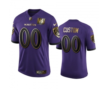 Baltimore Ravens Custom Men's Nike Purple Team 25th Season Golden Limited NFL Jersey
