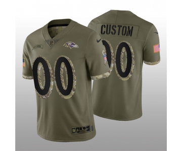 Men's Baltimore Ravens ACTIVE PLAYER Custom 2022 Olive Salute To Service Limited Stitched Jersey