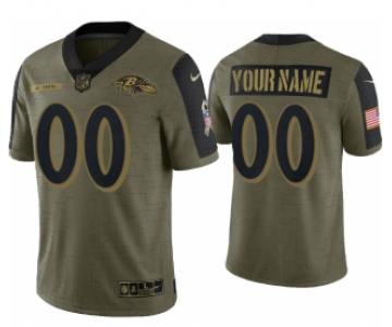 Men's Olive Baltimore Ravens ACTIVE PLAYER Custom 2021 Salute To Service Limited Stitched Jersey