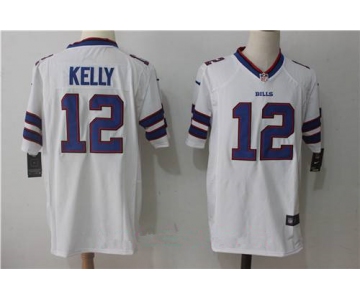 Men's Buffalo Bills #12 Jim Kelly Retired White Road Stitched NFL Nike Game Jersey