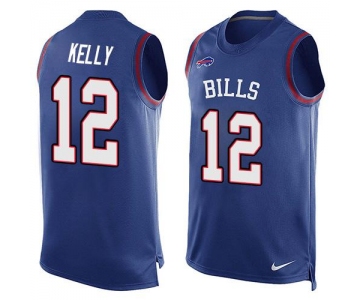 Men's Buffalo Bills #12 Jim Kelly Royal Blue Hot Pressing Player Name & Number Nike NFL Tank Top Jersey
