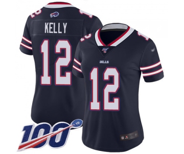 Nike Bills #12 Jim Kelly Navy Women's Stitched NFL Limited Inverted Legend 100th Season Jersey