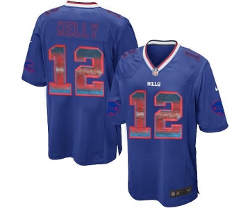 Nike Bills #12 Jim Kelly Royal Blue Team Color Men's Stitched NFL Limited Strobe Jersey