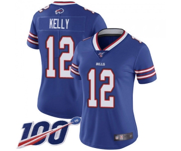 Nike Bills #12 Jim Kelly Royal Blue Team Color Women's Stitched NFL 100th Season Vapor Limited Jersey