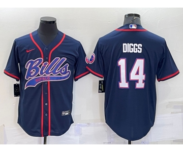 Men's Buffalo Bills #14 Stefon Diggs Navy With Patch Cool Base Stitched Baseball Jersey
