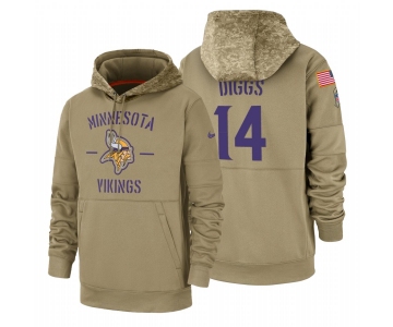 Minnesota Vikings #14 Stefon Diggs Nike Tan 2019 Salute To Service Name & Number Sideline Therma Pullover Hoodie