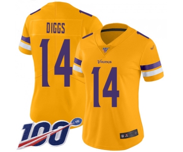Nike Vikings #14 Stefon Diggs Gold Women's Stitched NFL Limited Inverted Legend 100th Season Jersey