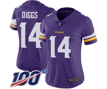 Nike Vikings #14 Stefon Diggs Purple Team Color Women's Stitched NFL 100th Season Vapor Limited Jersey