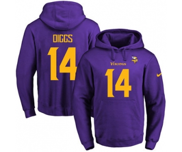 Nike Vikings #14 Stefon Diggs Purple(Gold No.) Name & Number Pullover NFL Hoodie