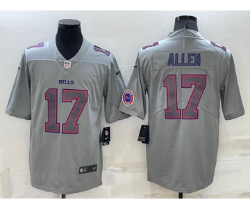 Men's Buffalo Bills #17 Josh Allen LOGO Grey Atmosphere Fashion 2022 Vapor Untouchable Stitched Limited Jersey